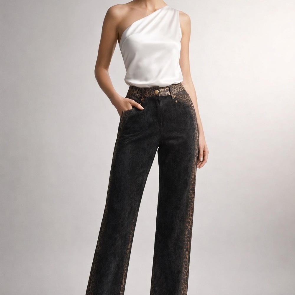 D&G Black and Brown with Metallic leopard Print dress pants
